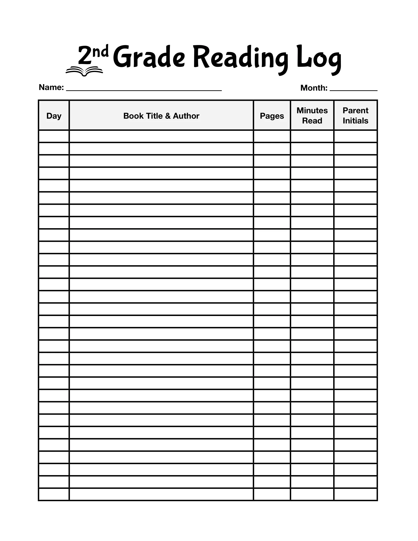 2nd grade reading log