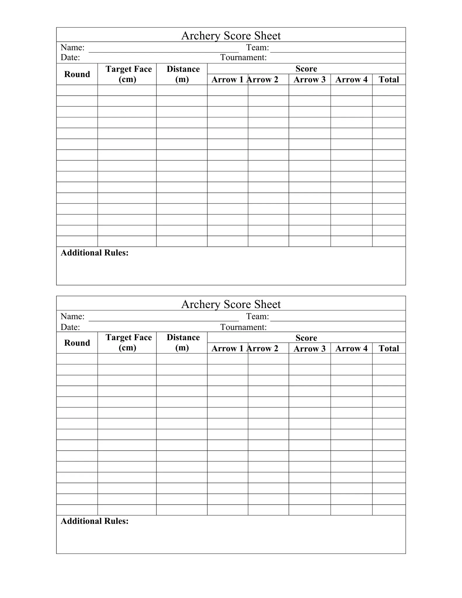 archery score sheet