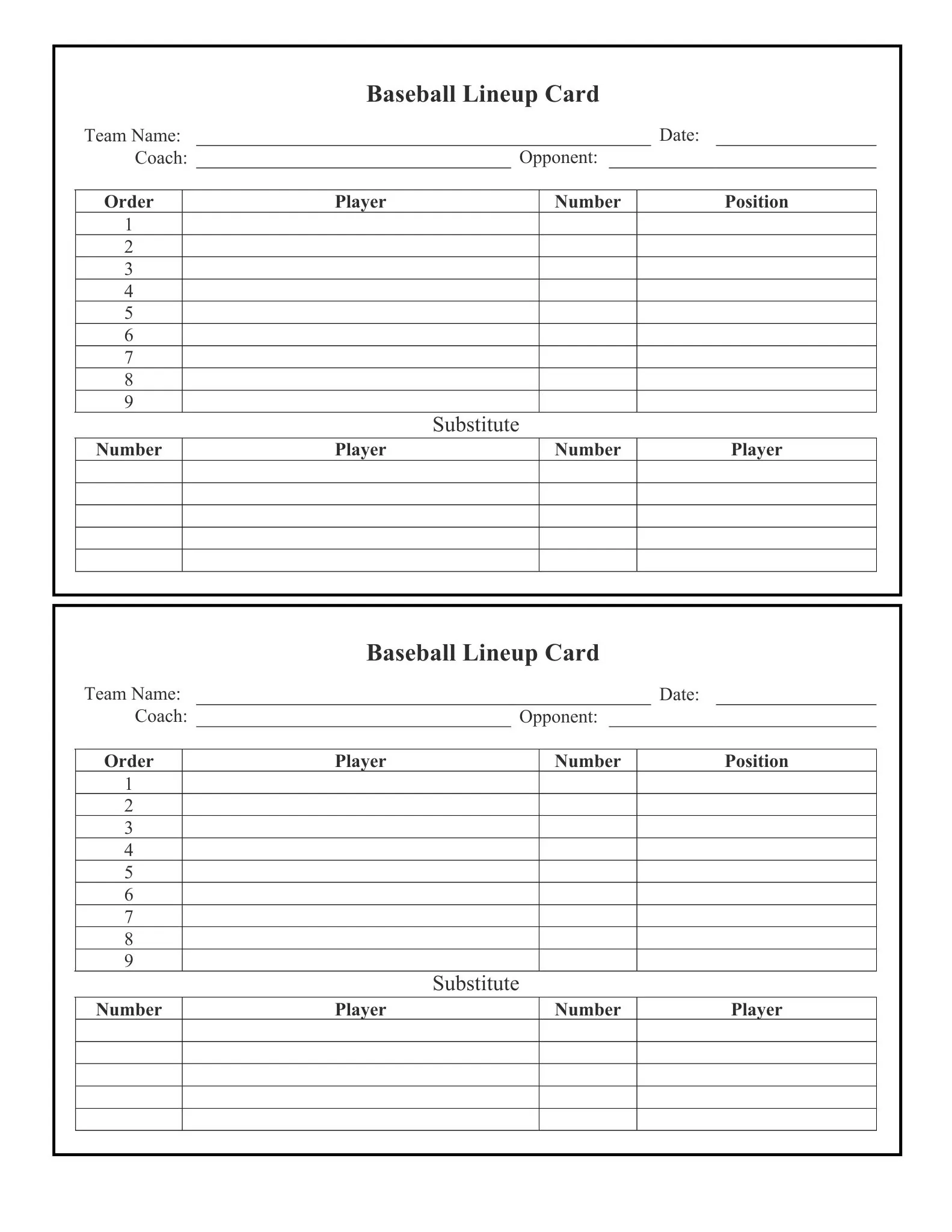 baseball lineup card