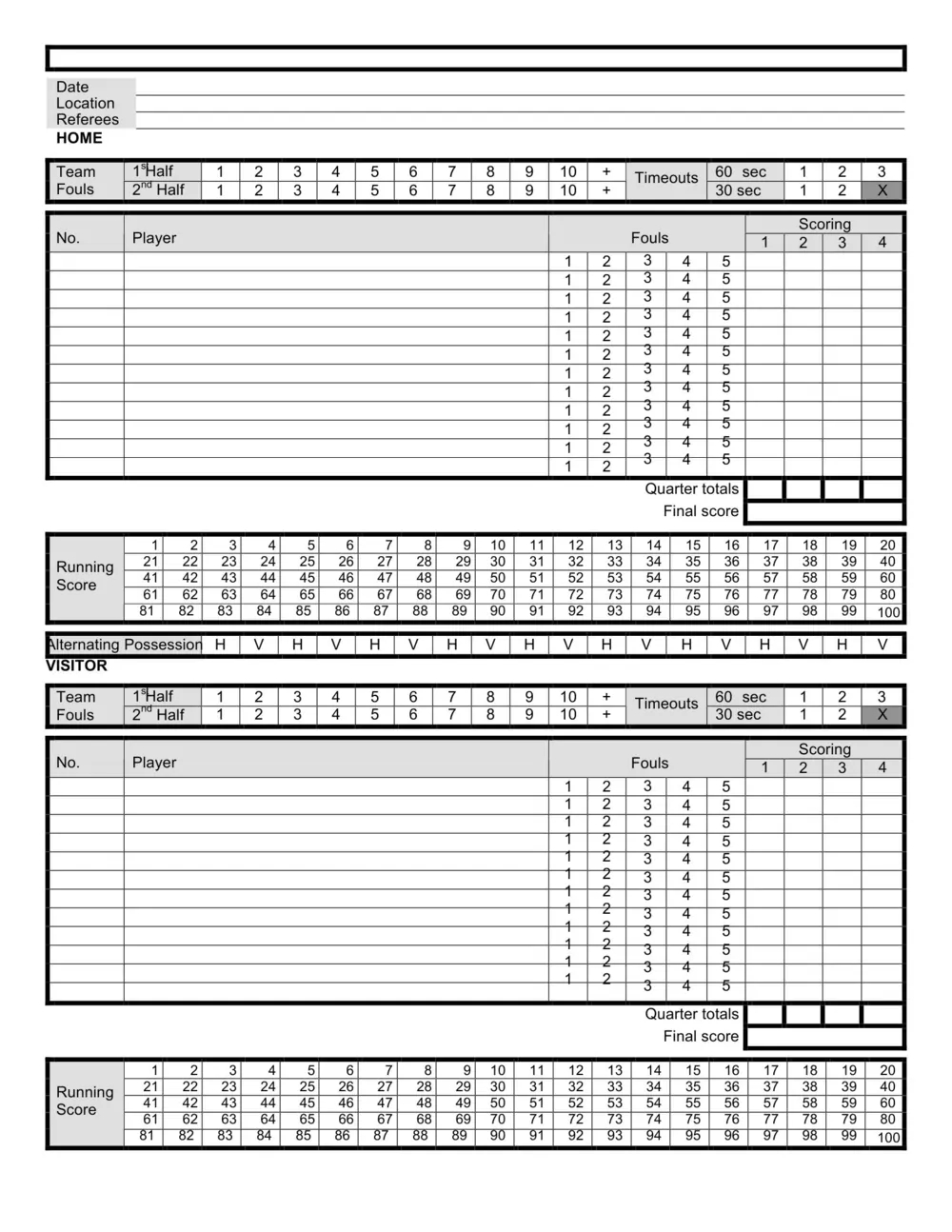 basket ball score sheet