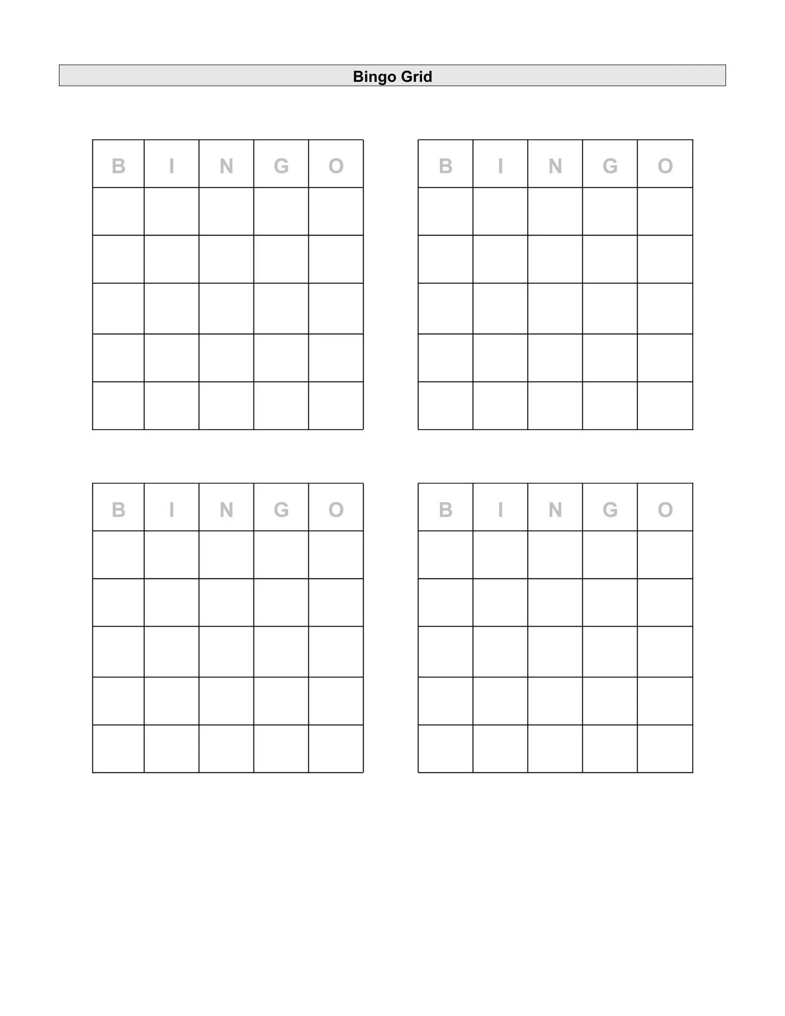 bingo grid scoring sheet