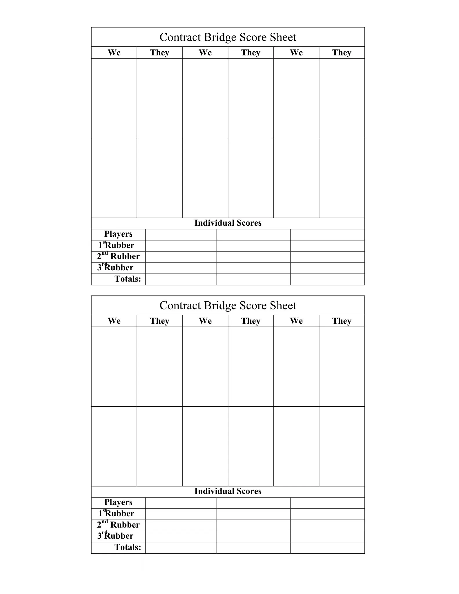 contract bridge scorsheet