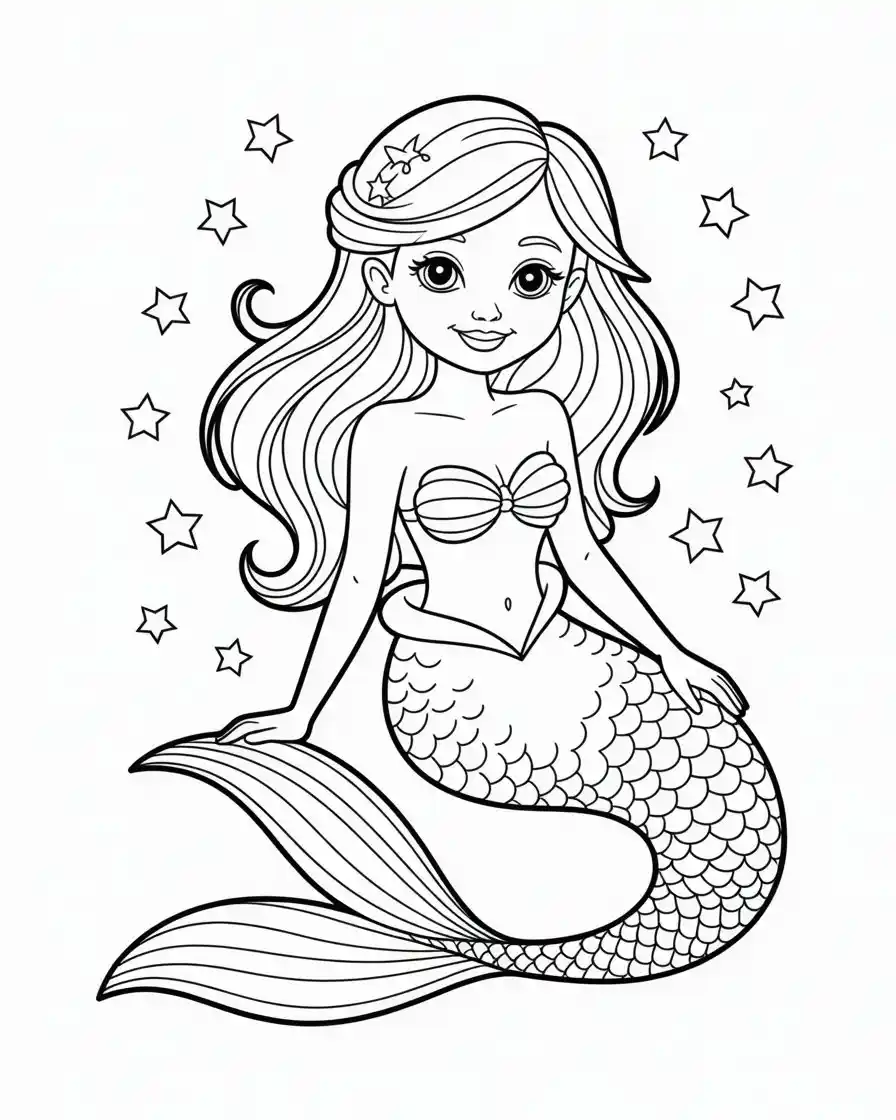 cute mermaid coloring page 2