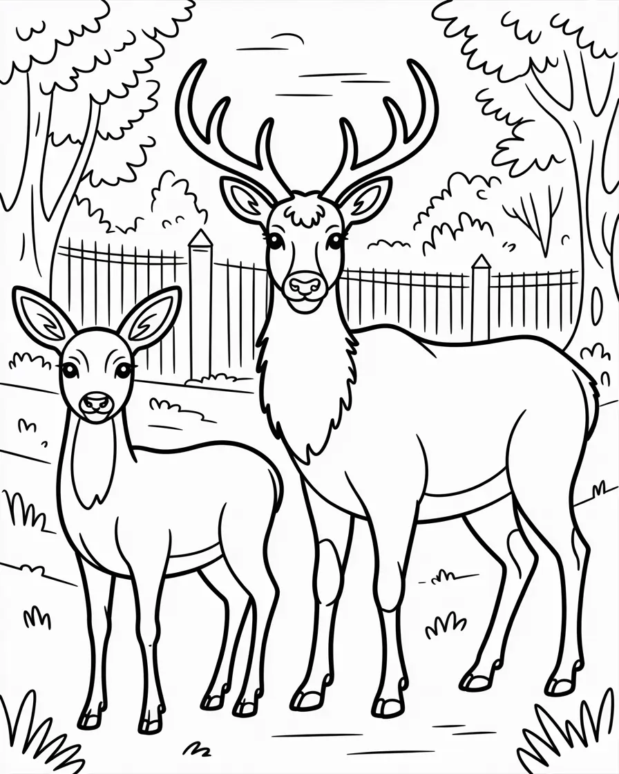 deer and elk in zoo coloring pages
