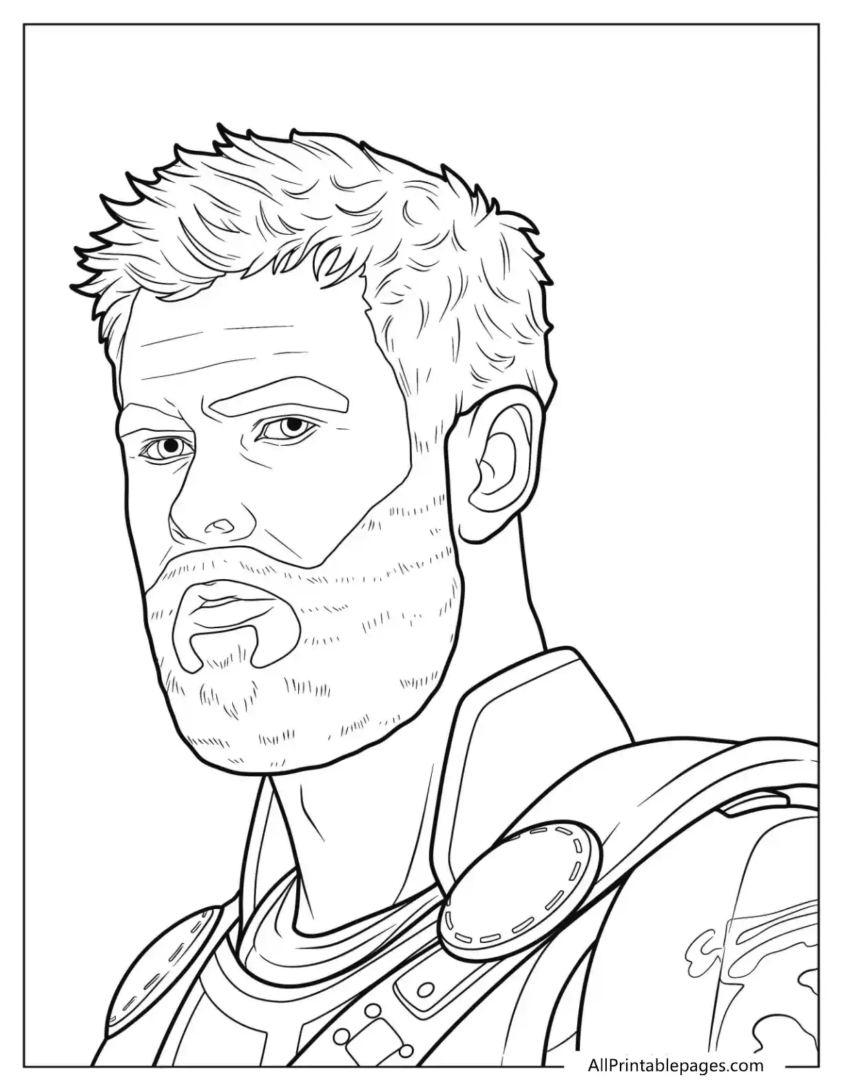 detalied coloring sheet of chris hemsworth as thor
