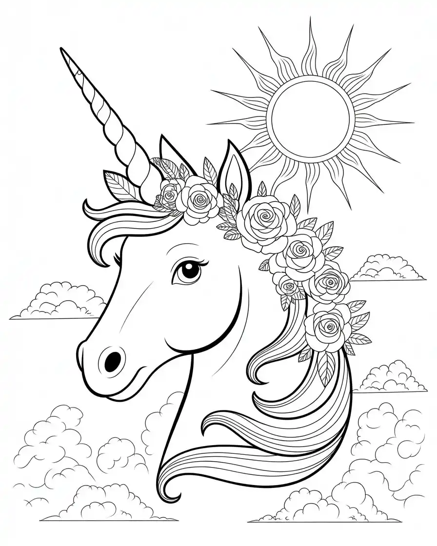 enchanted unicorn head coloring sheet 1