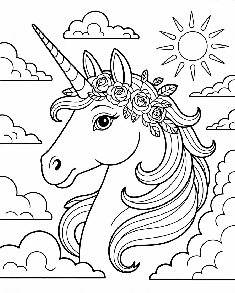 enchanted unicorn head coloring sheet