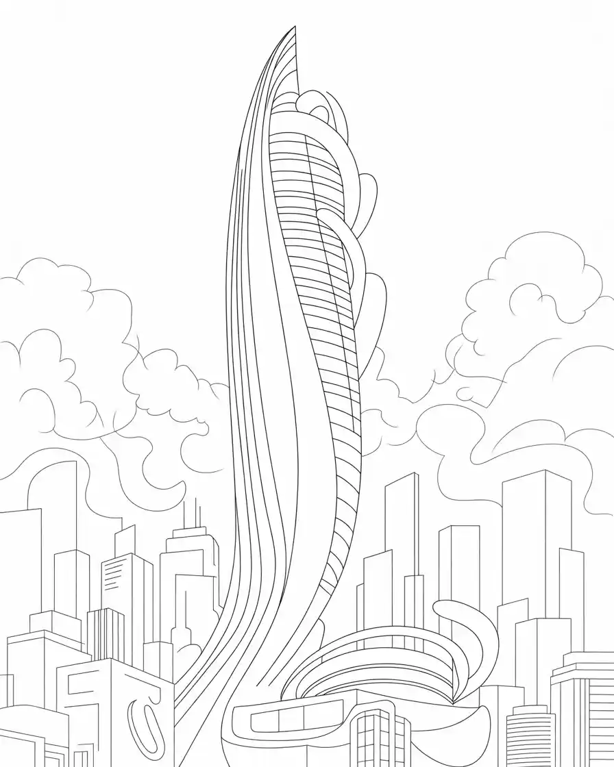 futuristic skyscraper coloring page