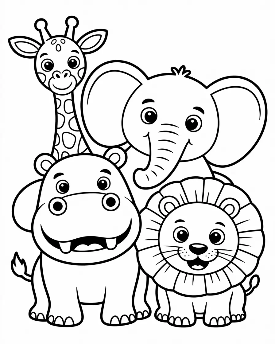 hippo giraffe elephant and lion coloring pages