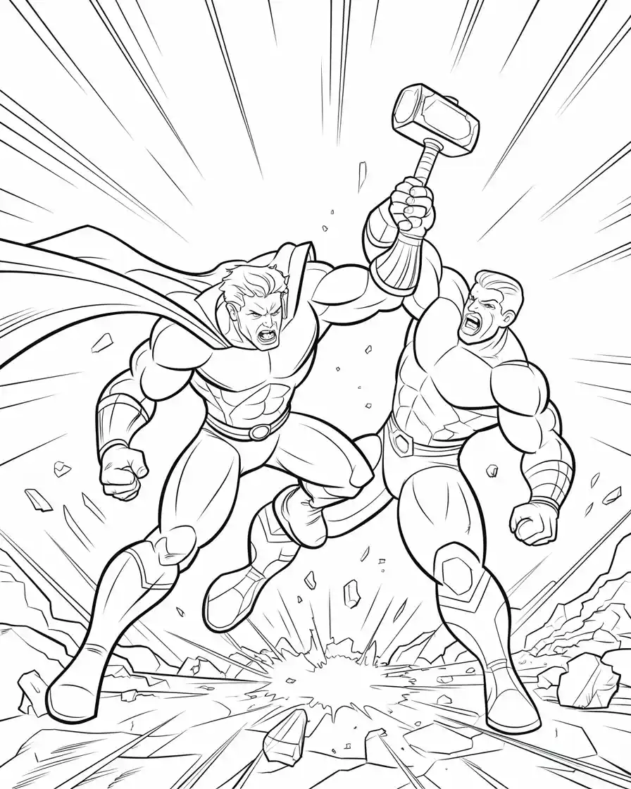 hulk attacking thor coloring page for kids