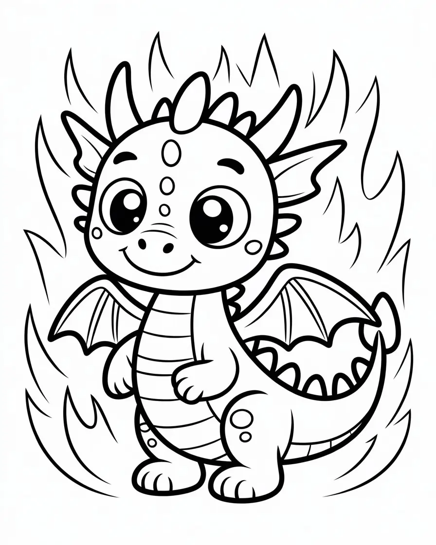 kawaii dragon to color coloring page