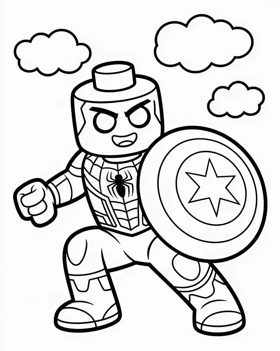 lego spiderman holding captain americas shield