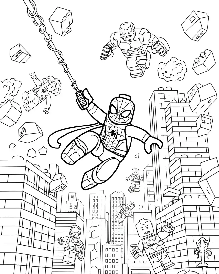 lego spiderman with avengers characters