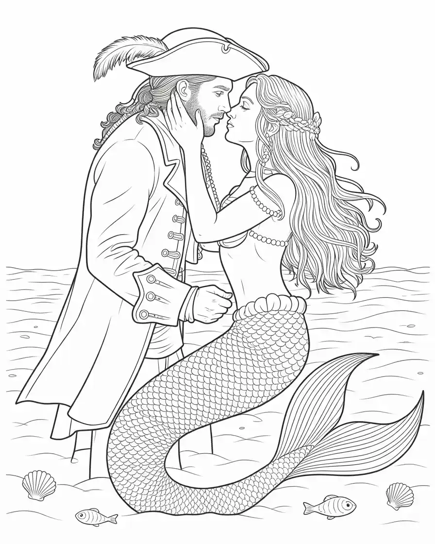 mermaid holding hands with a pirate