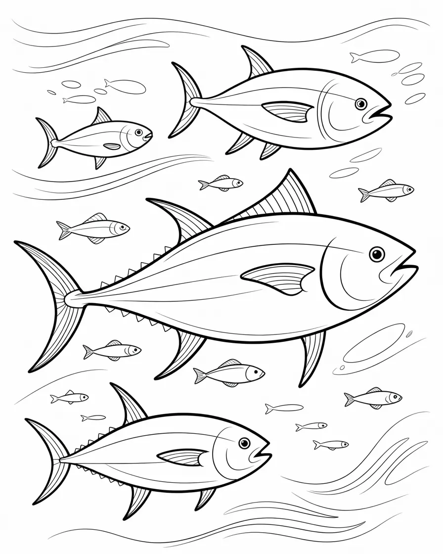 pacific bluefin tuna shoal coloring pages