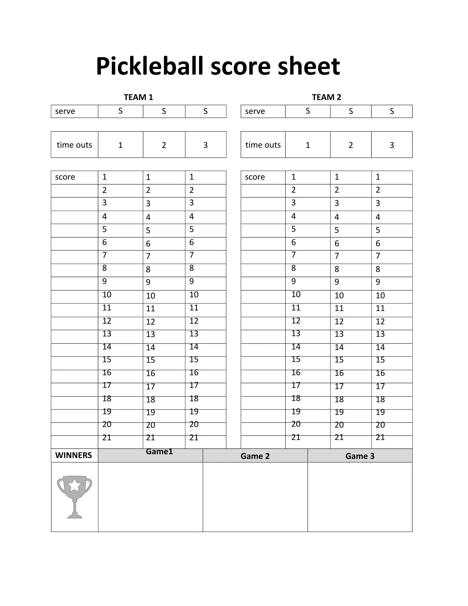 pickleball score sheet