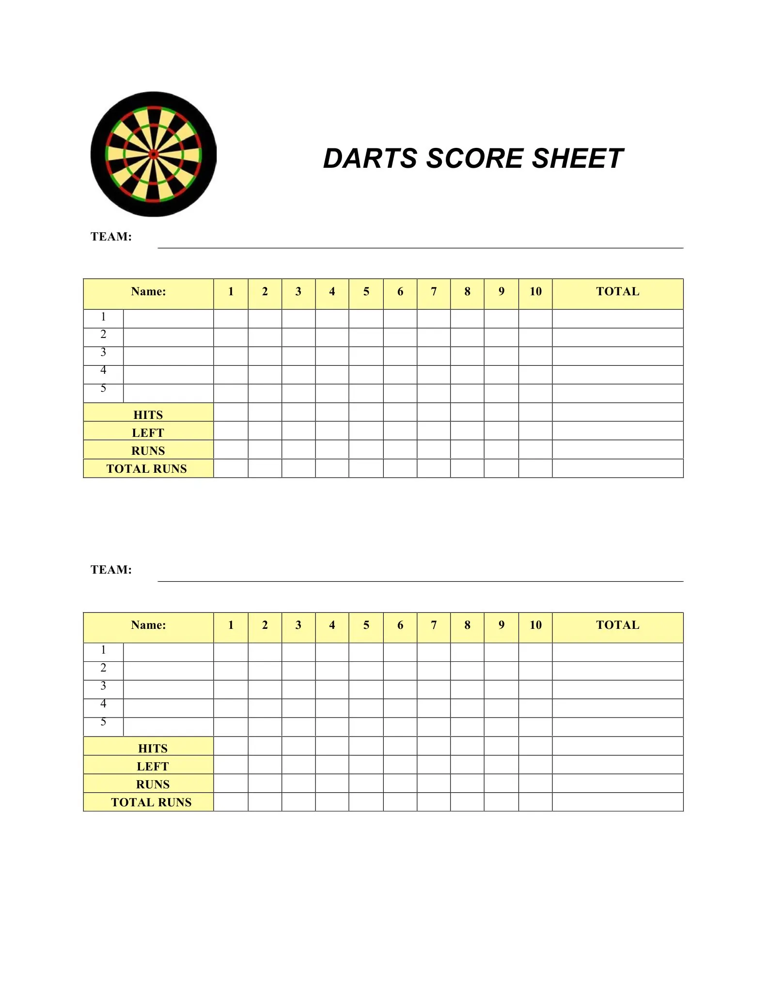 printable darts score sheets