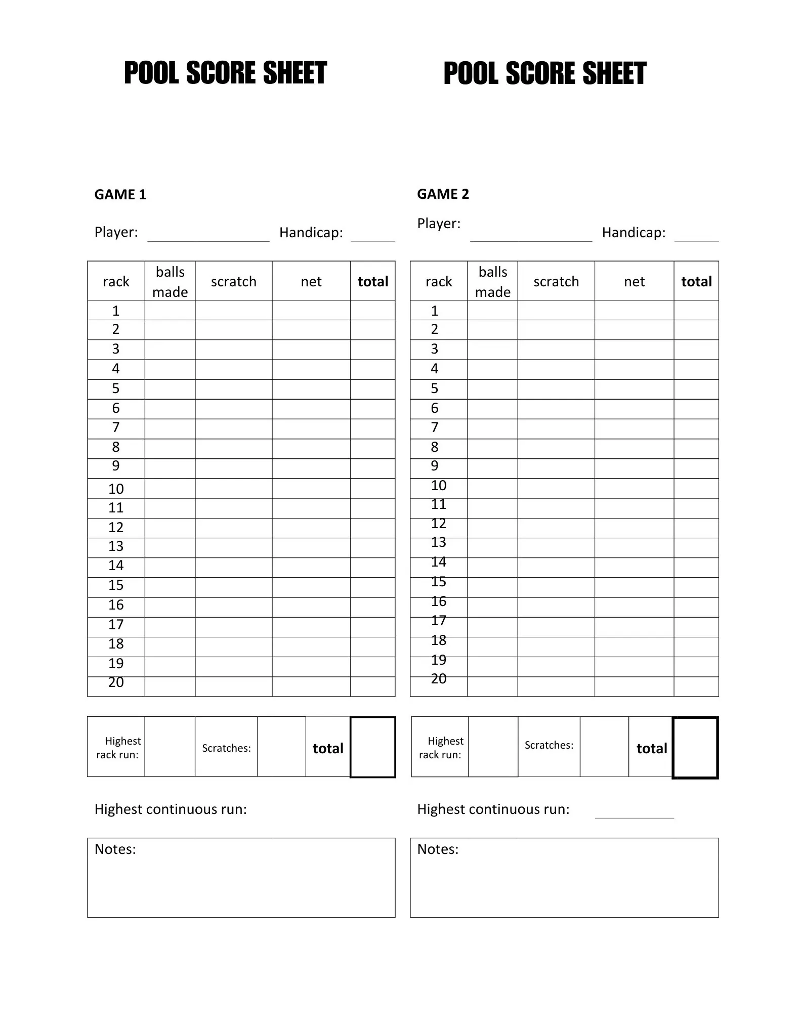 printable pool score sheet