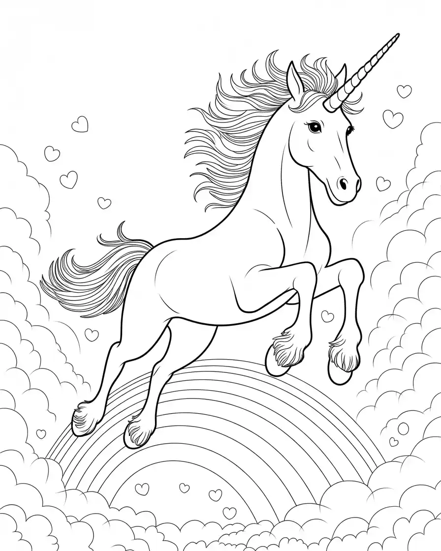 realistic looking unicorn galloping on a rainbow