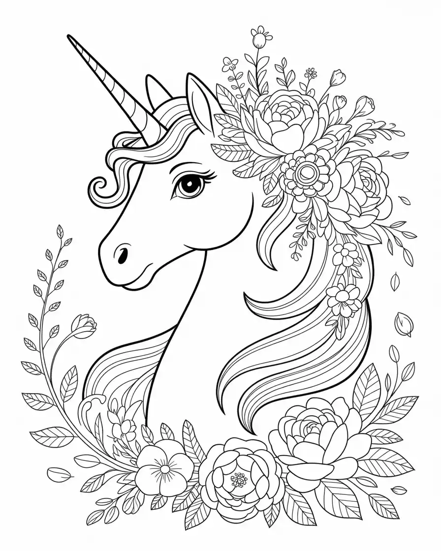regal unicorn wearing jewels coloring sheet