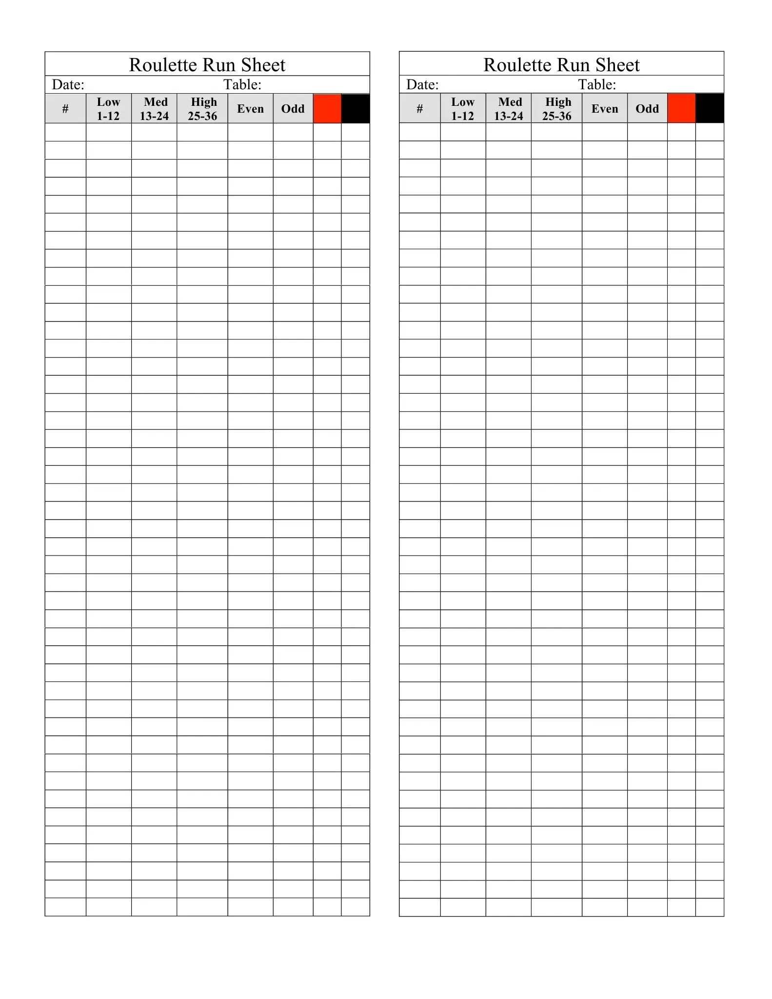 roulette score sheet
