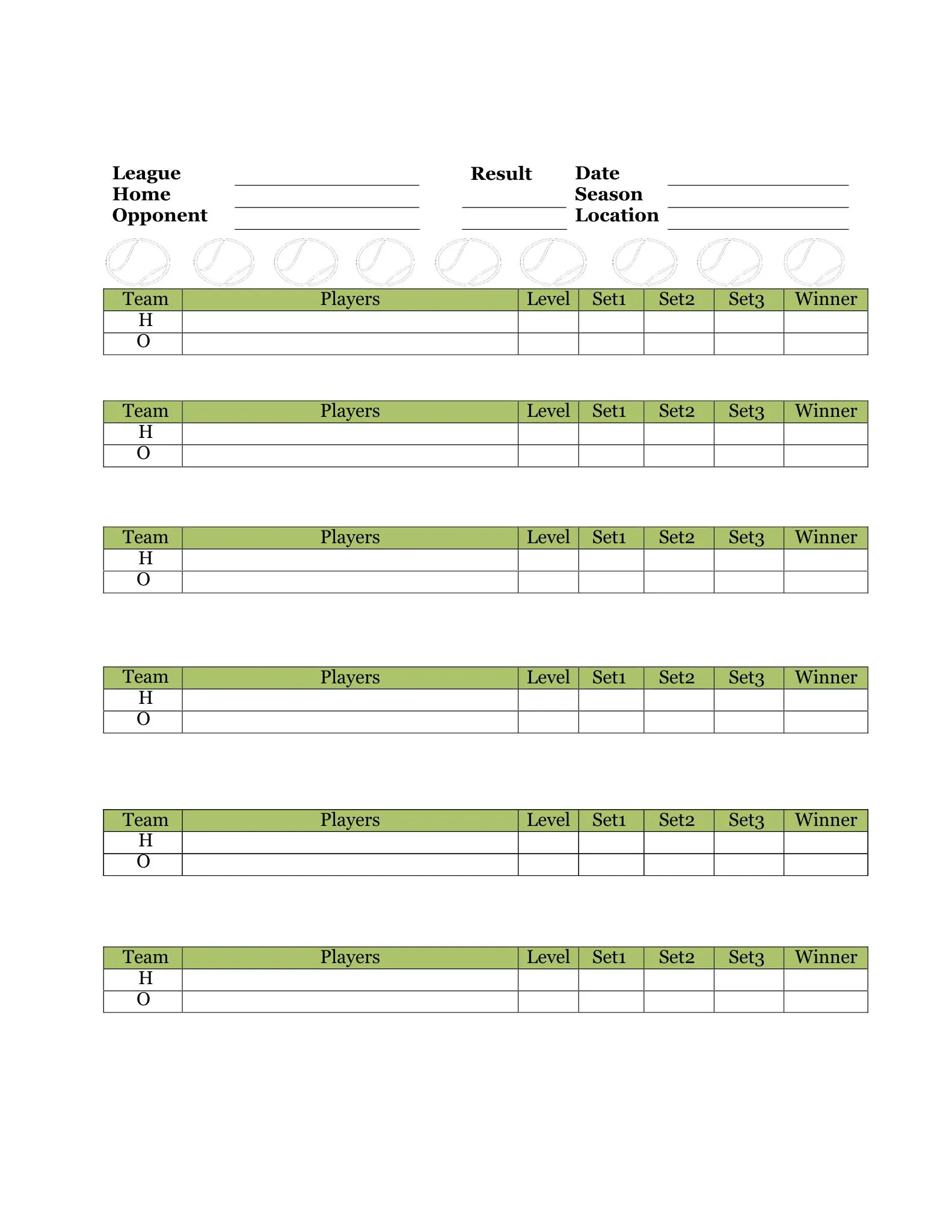score sheet for tennis