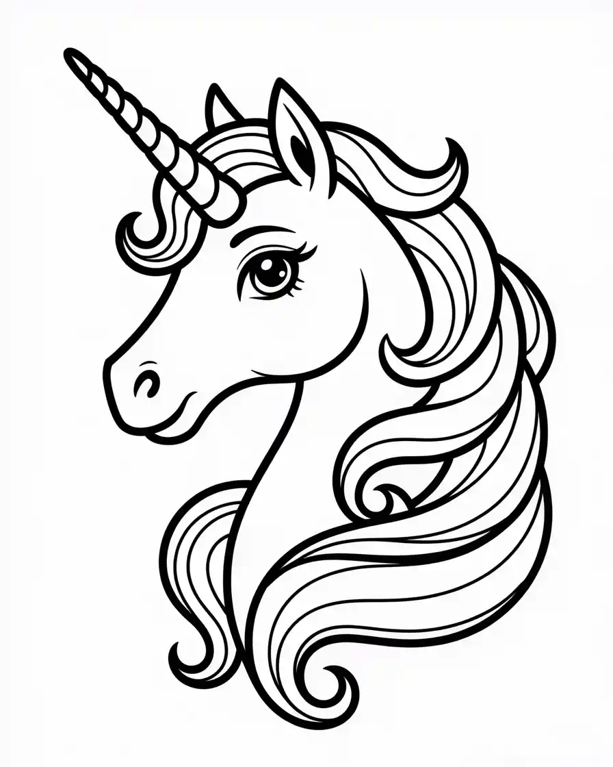 simple unicorn with elegant curly mane coloring page