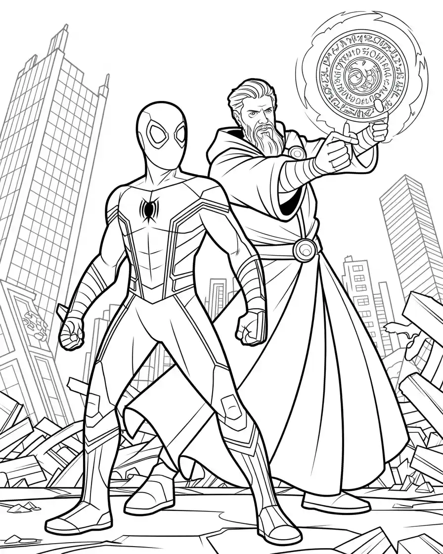 spiderman and doctor strange coloring sheet