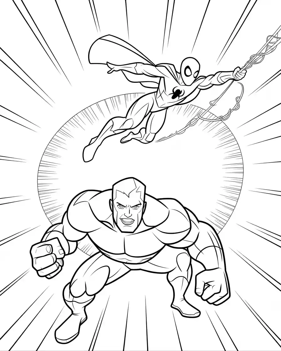 spiderman fighting alongside hulk coloring sheet for kids