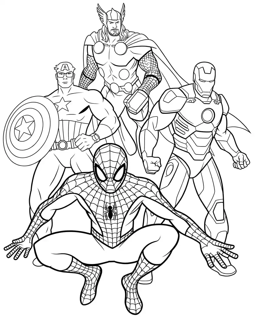 spiderman with thor captain america and iron man