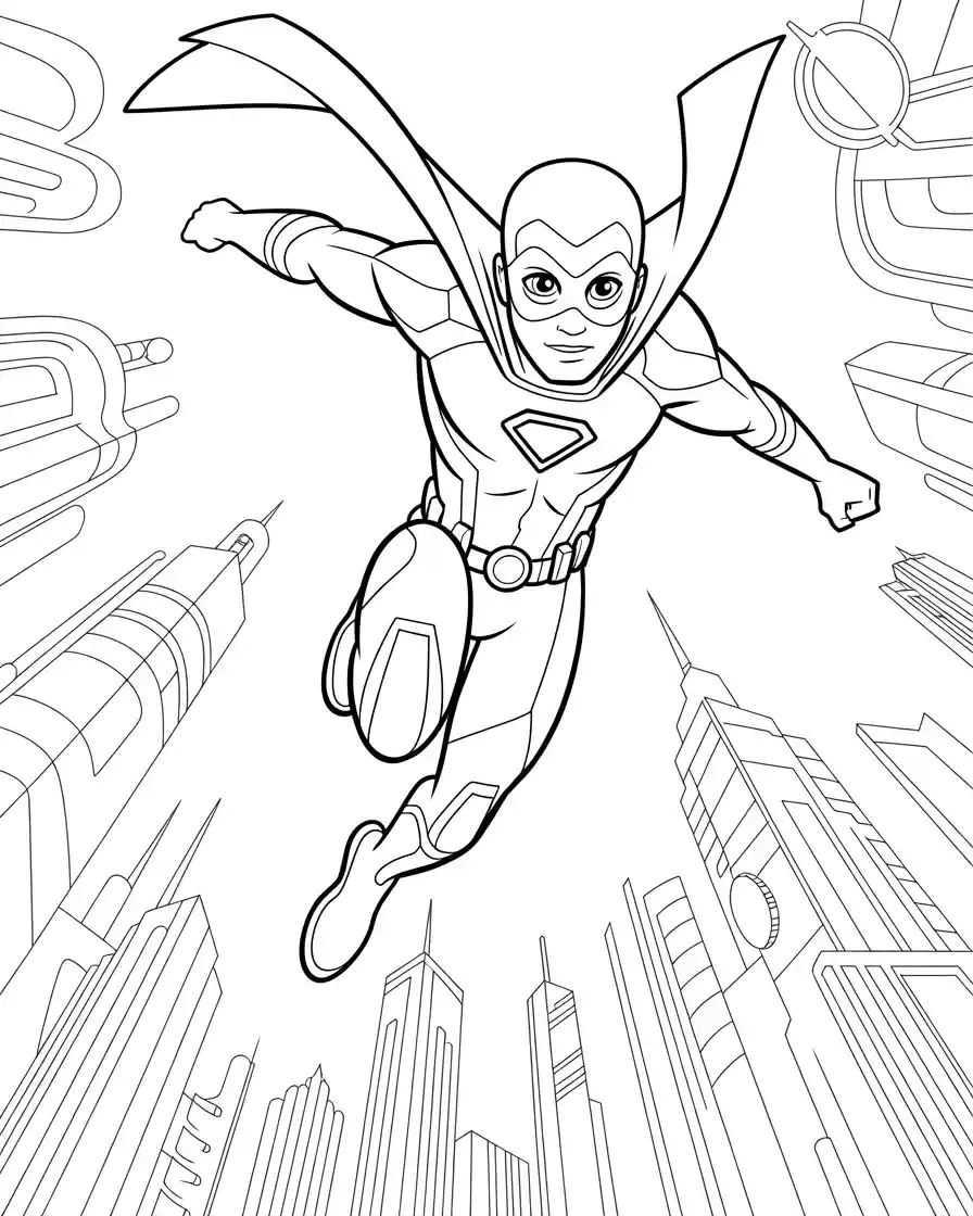 superhero action pose coloring page