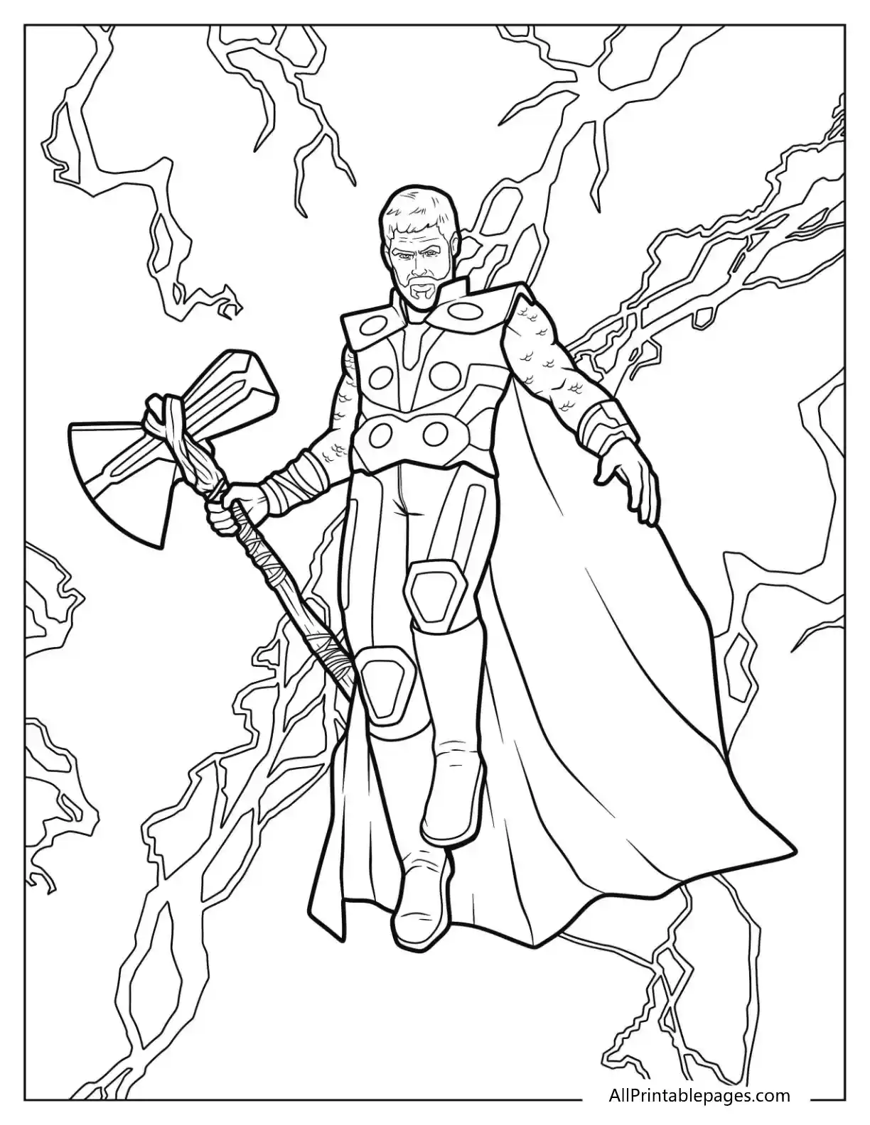 thor hovering during lightening with stormbreaker