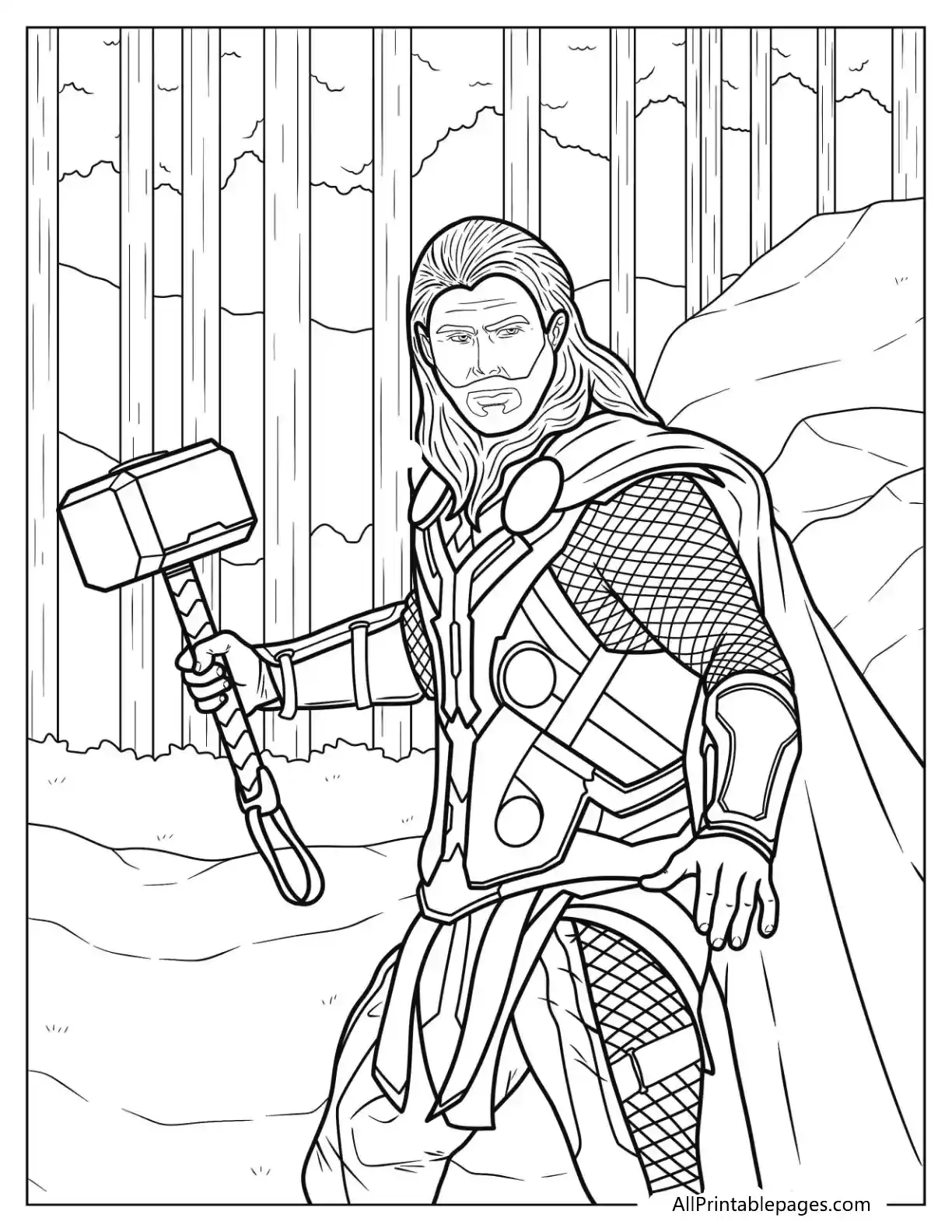 thor wielding hammer to color
