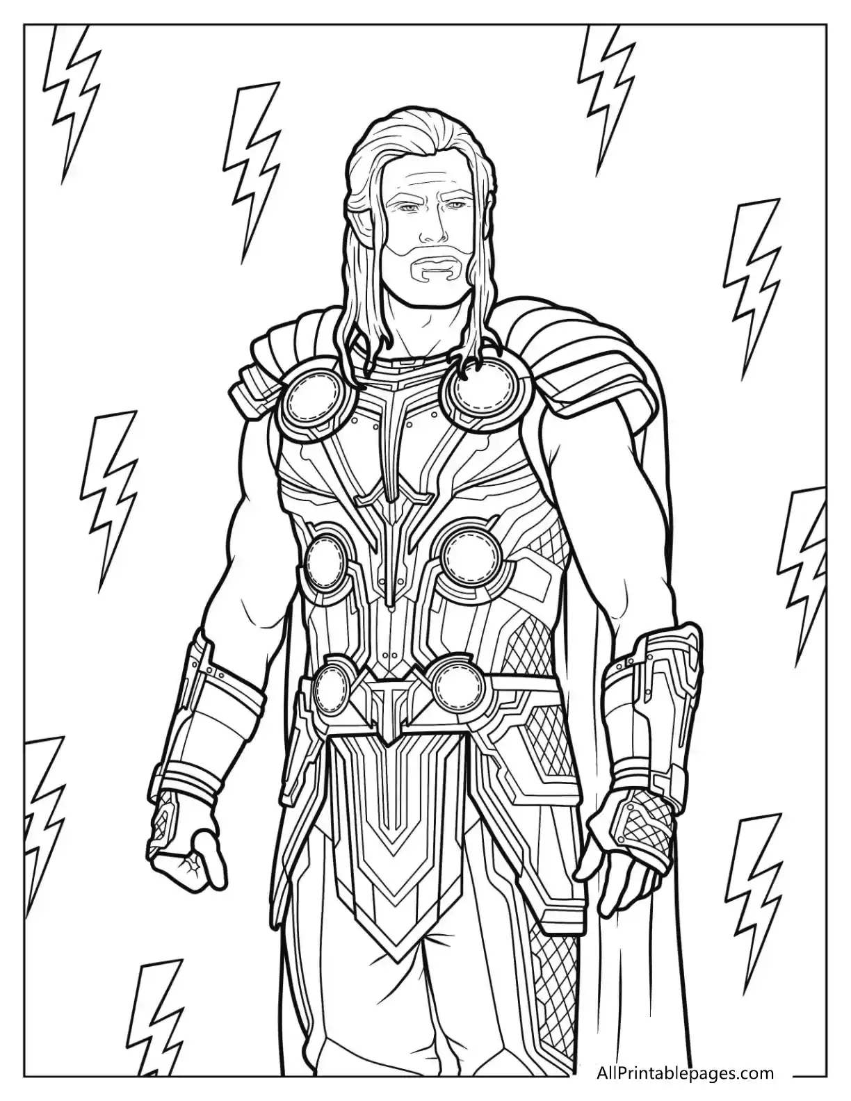 thor with detailed armor and lighening strikes
