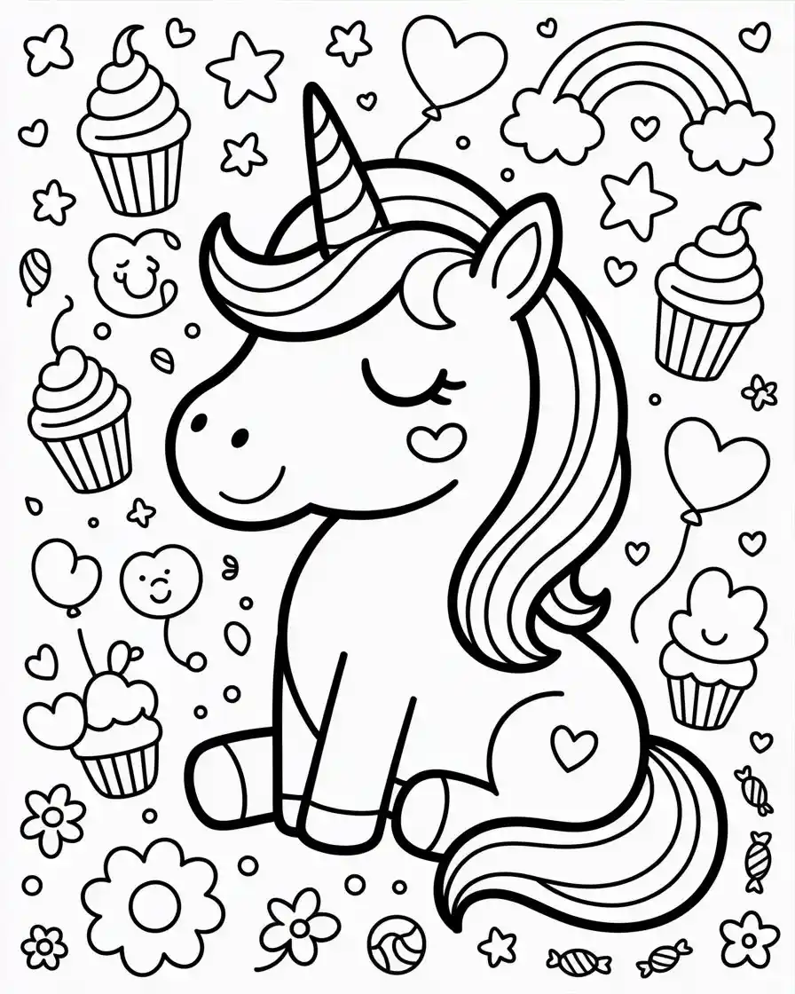 unicorn dreaming of sweets coloring page