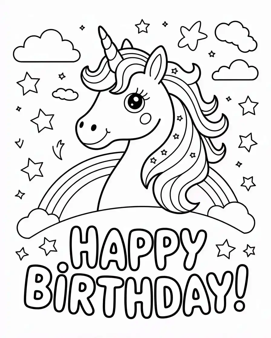 unicorn happy birthday coloring page
