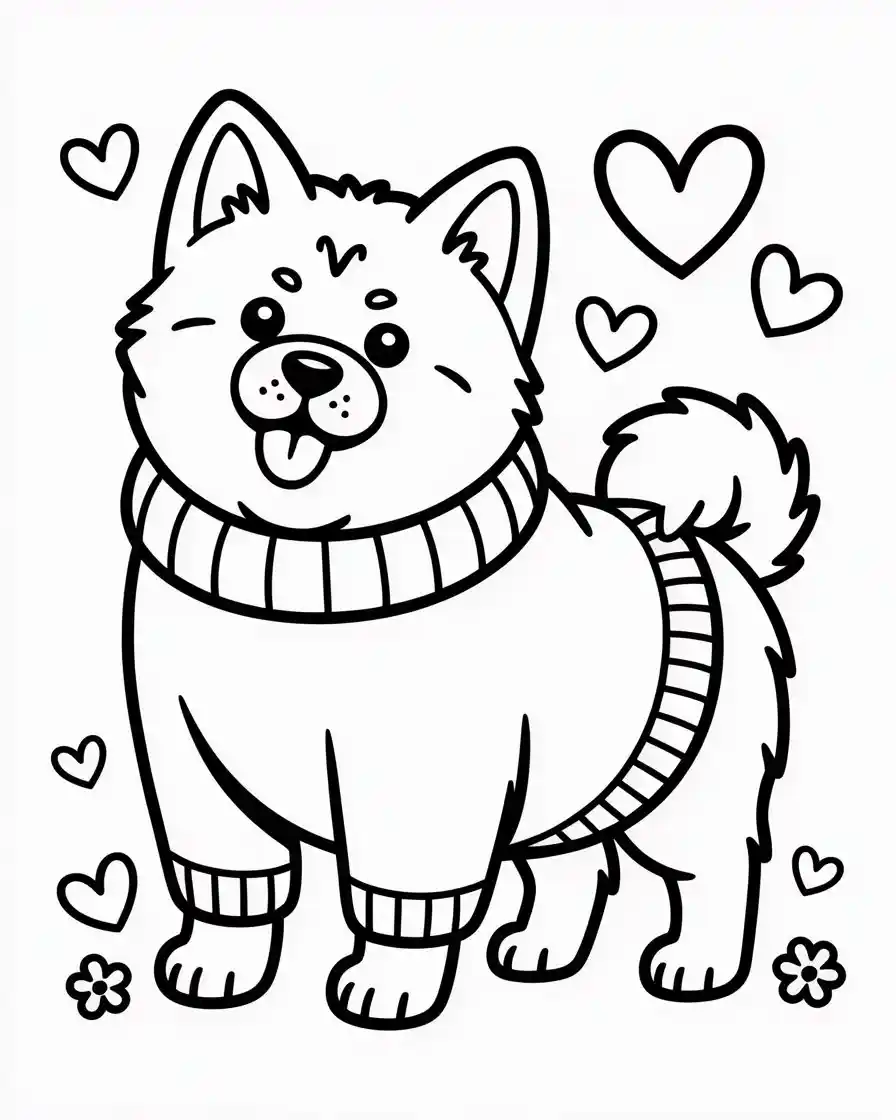 akita dog in sweater coloring page