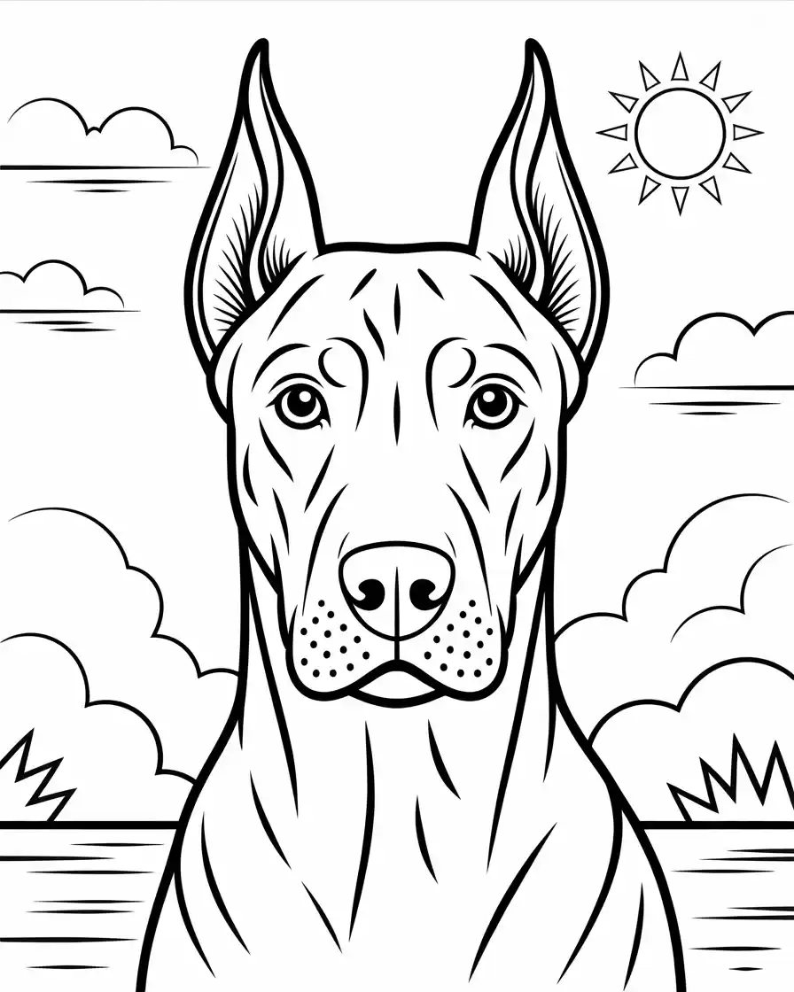 alert dobermann dog close up coloring page