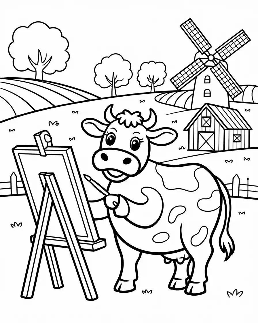 artistic cow painting a science farm landscape 1