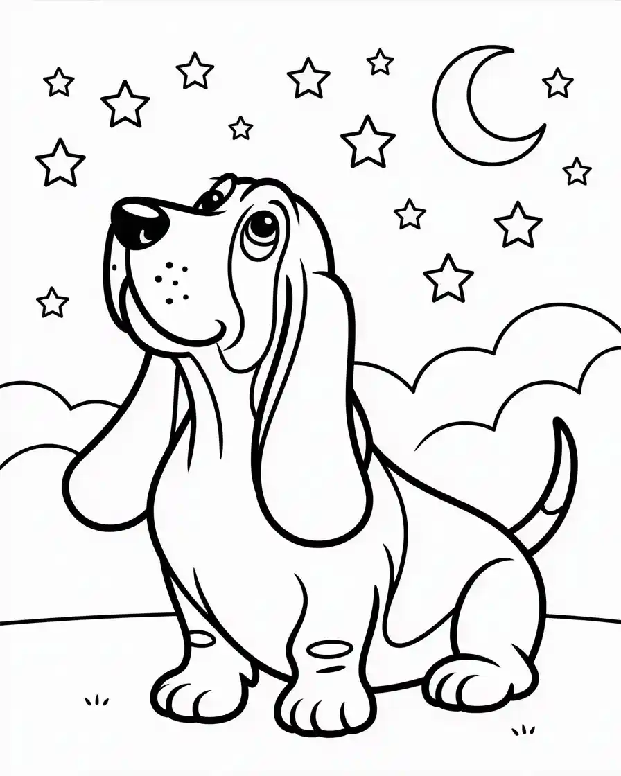 basset hound looking up coloring page 1