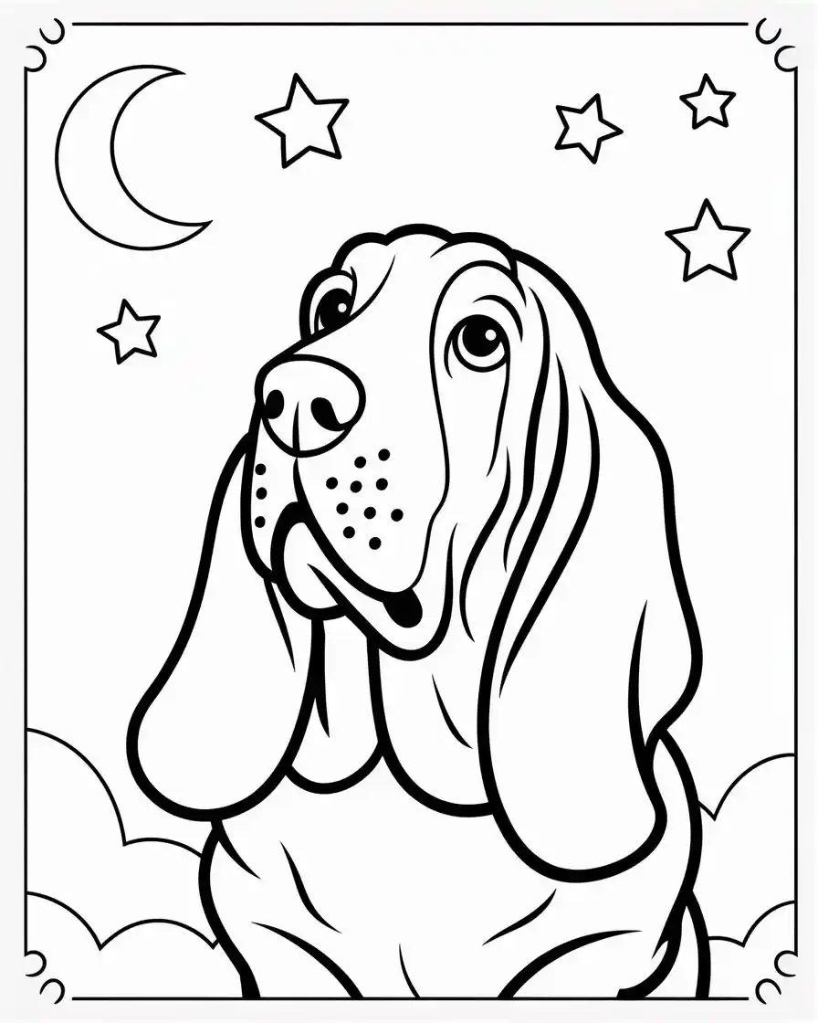 basset hound looking up coloring page