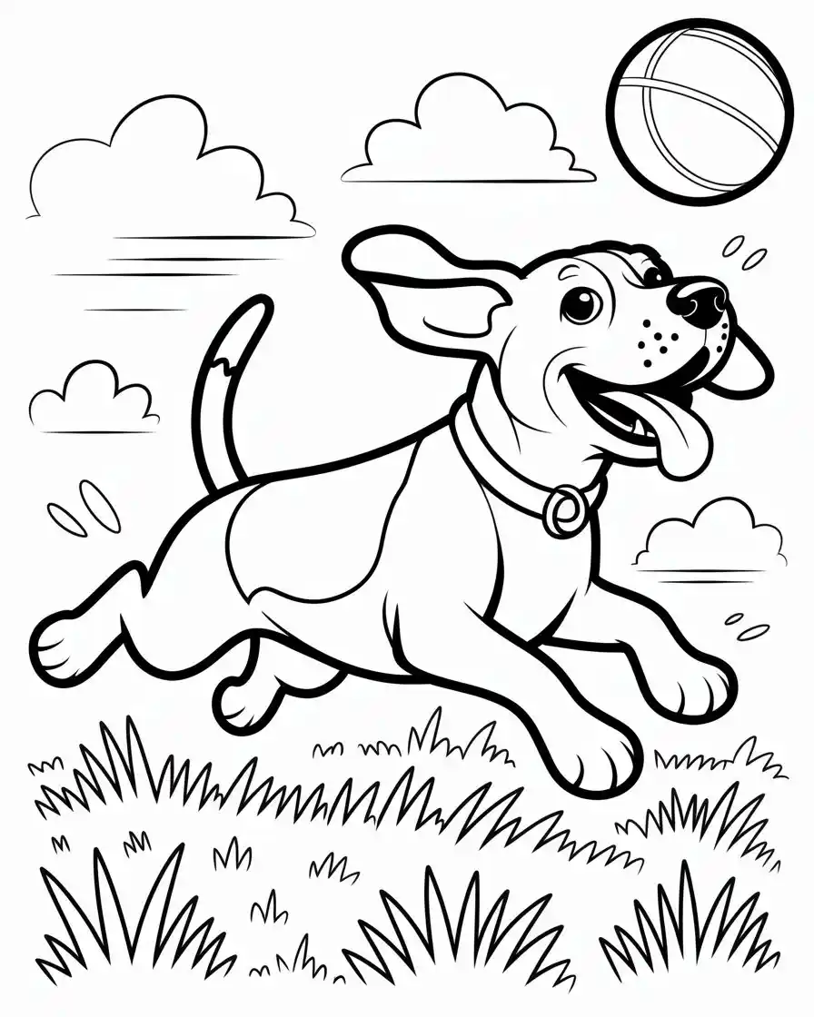 beagle chasing ball coloring page
