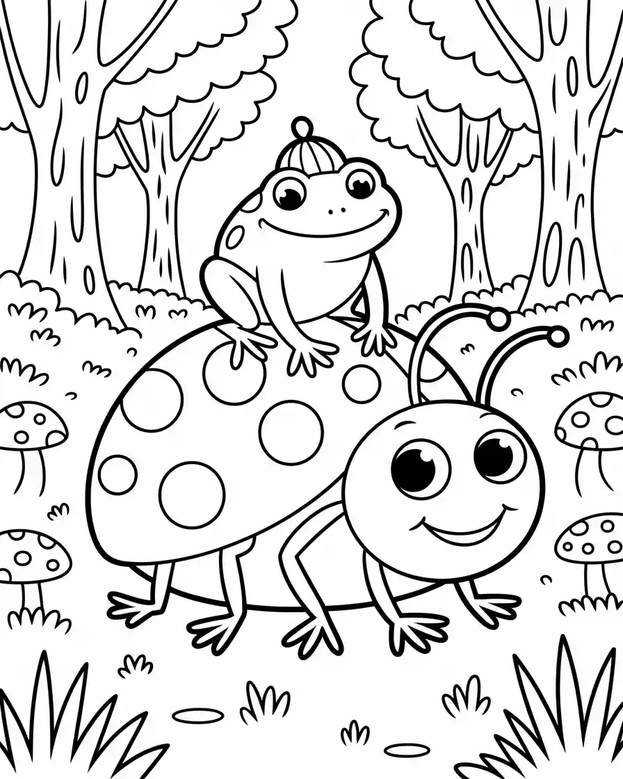 big ladybug carrying a frog on its back