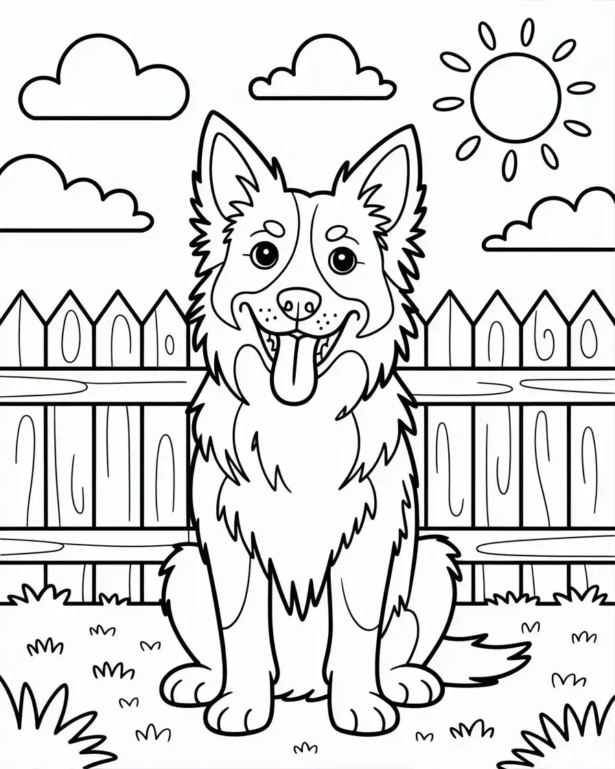 border collie dog in backyard coloring page