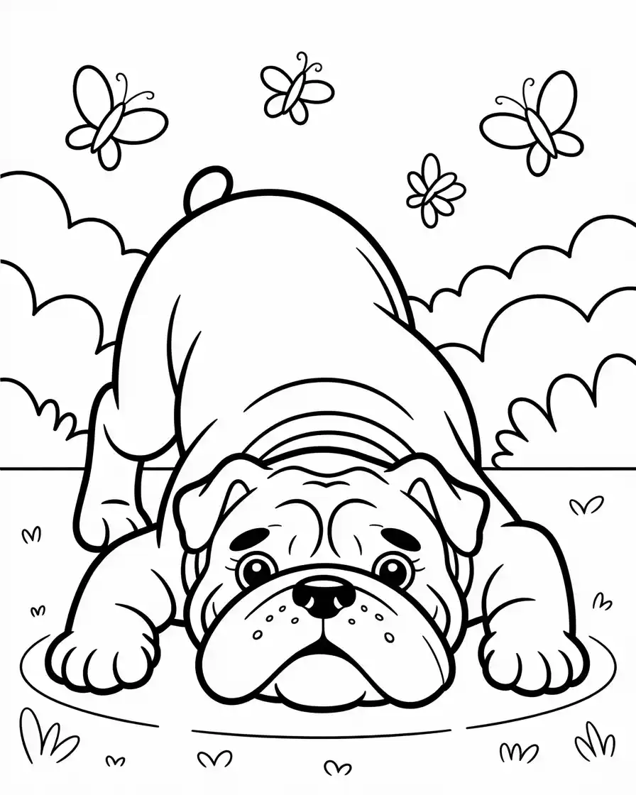 bulldog in play bow pose coloring page