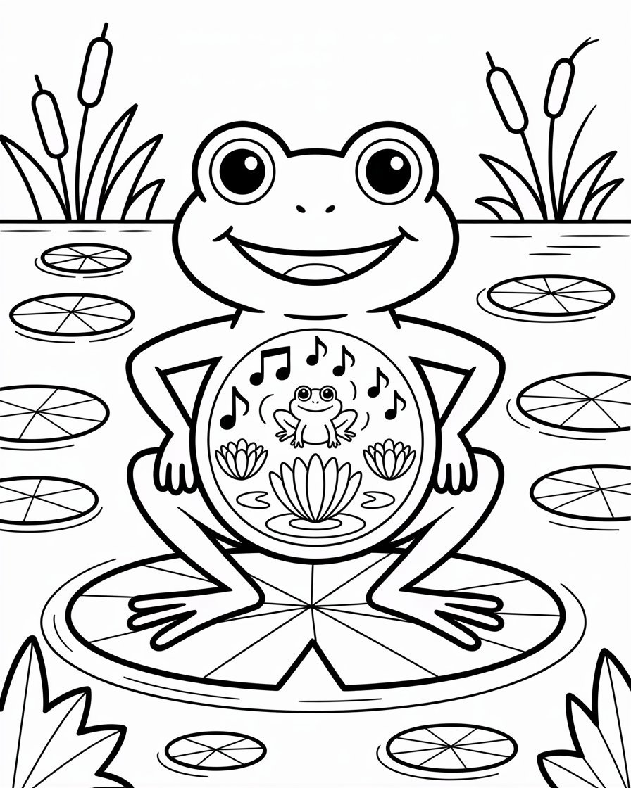 cartoon frog in pond