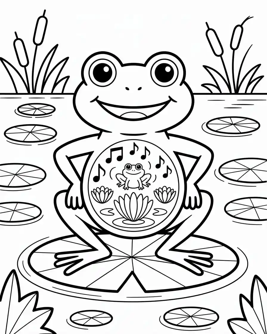 cartoon frog in pond