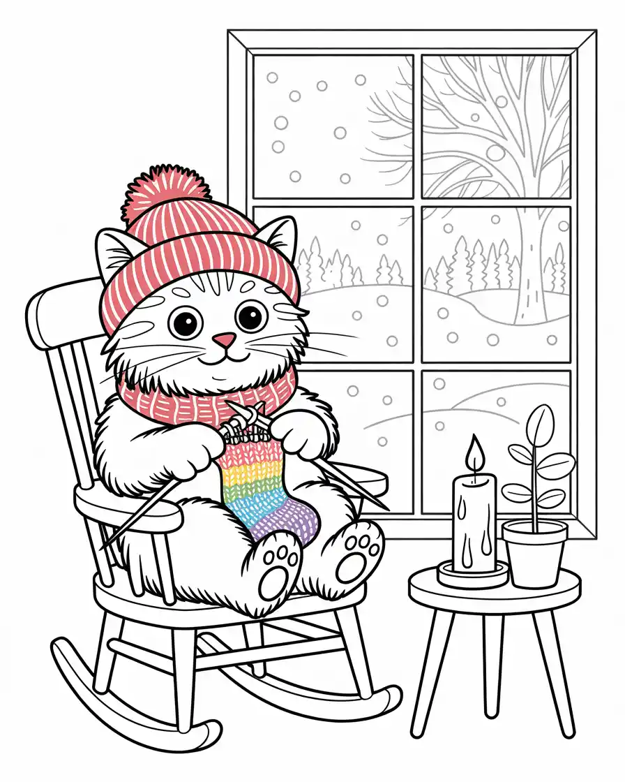 cat with beanie knitting