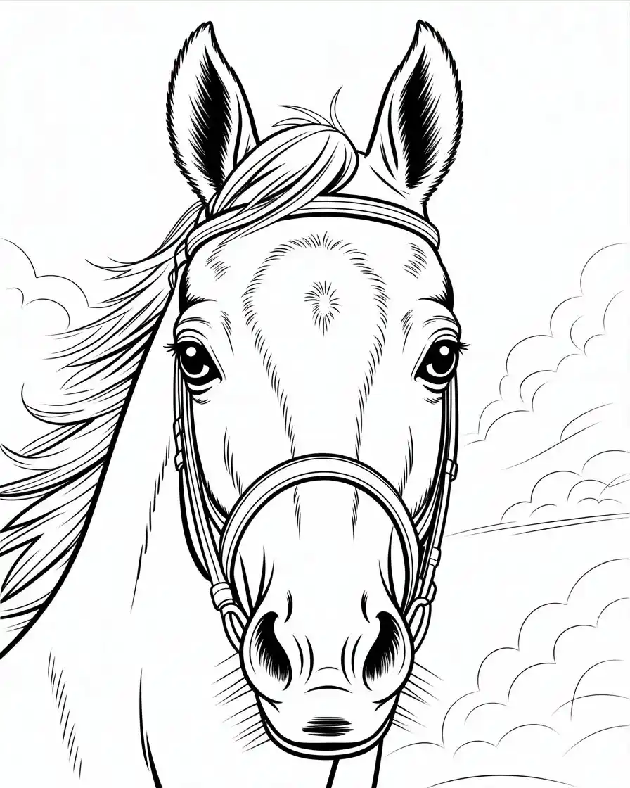 close up of horse face coloring page 1
