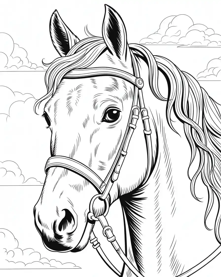 close up of horse face coloring page 2